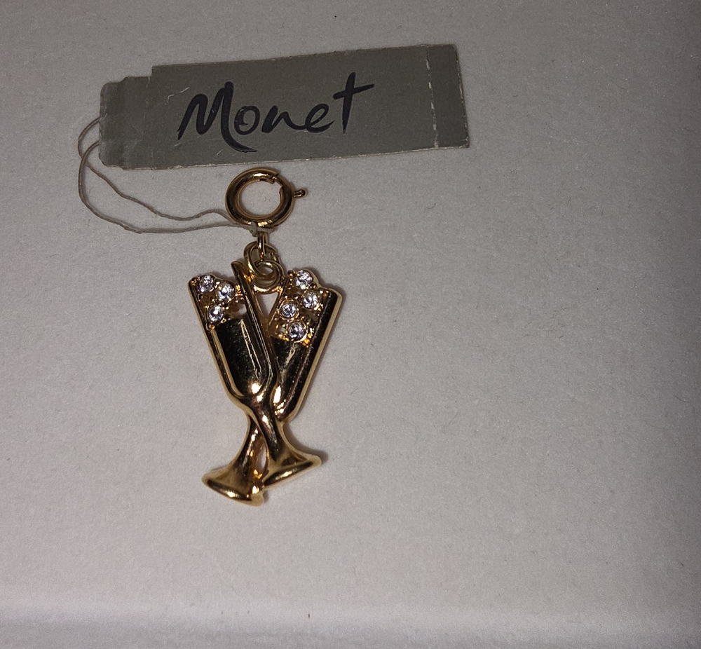 Monet Gold-tone Champagne Flute Charm with Clear Stones